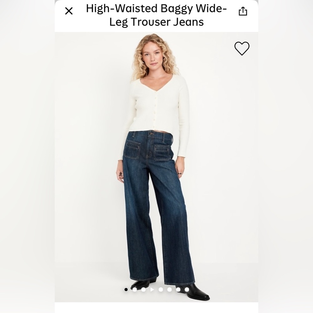 Old Navy High-Waisted Baggy Wide-
Leg Trouser Jeans size 14L Dark Denim